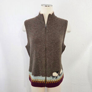 Vintage Woolrich sheep vest brown wool sleeveless full zip women's medium M
